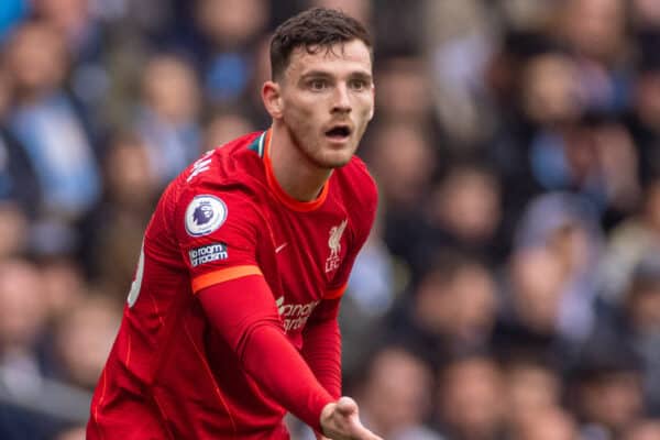 MANCHESTER, ENGLAND - Sunday, April 10, 2022: Liverpool's Andy Robertson during the FA Premier League match between Manchester City FC and Liverpool FC at the City of Manchester Stadium. The game ended in a 2-2 draw. (Pic by David Rawcliffe/Propaganda)