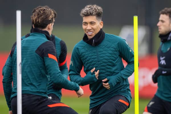 LIVERPOOL, ENGLAND - Tuesday, April 12, 2022: Liverpool's Roberto Firmino during a training session at the AXA Training Centre ahead of the UEFA Champions League Quarter-Final 2nd Leg game between Liverpool FC and SL Benfica. (Pic by David Rawcliffe/Propaganda)