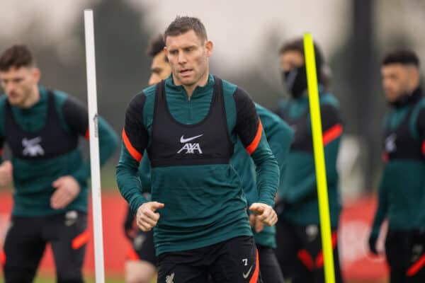 LIVERPOOL, ENGLAND - Tuesday, April 12, 2022: Liverpool's James Milner during a training session at the AXA Training Centre ahead of the UEFA Champions League Quarter-Final 2nd Leg game between Liverpool FC and SL Benfica. (Pic by David Rawcliffe/Propaganda)