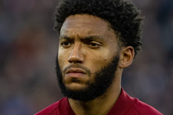 LIVERPOOL, ENGLAND - Wednesday, April 13, 2022: Liverpool's Joe Gomez lines-up before the UEFA Champions League Quarter-Final 2nd Leg game between Liverpool FC and SL Benfica at Anfield. (Pic by David Rawcliffe/Propaganda)