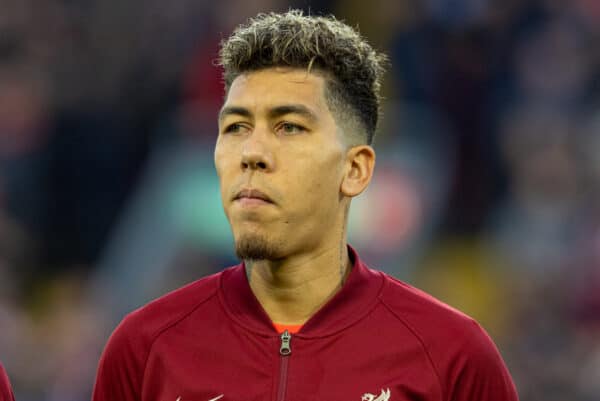 LIVERPOOL, ENGLAND - Wednesday, April 13, 2022: Liverpool's Roberto Firmino lines-up before the UEFA Champions League Quarter-Final 2nd Leg game between Liverpool FC and SL Benfica at Anfield. (Pic by David Rawcliffe/Propaganda)