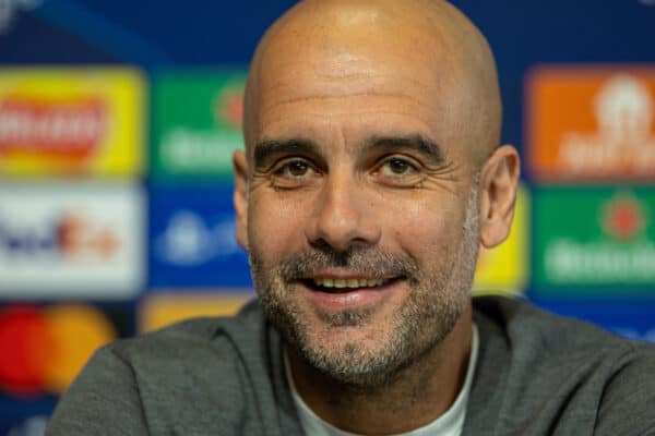 MANCHESTER, ENGLAND - Monday, April 25, 2022: Manchester City's manager Josep 'Pep' Guardiola during a press conference at the City Football Academy ahead of the UEFA Champions League Semi-Final 1st Leg game between Manchester City FC and Real Madrid CF. (Pic by David Rawcliffe/Propaganda)