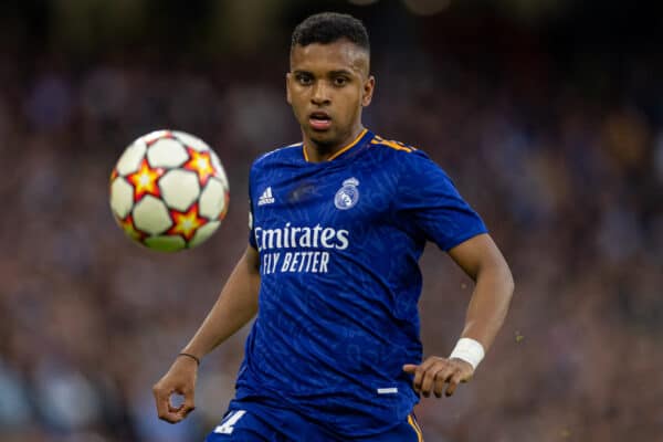 MANCHESTER, ENGLAND - Tuesday, April 26, 2022: Real Madrid's Rodrygo Silva de Goes during the UEFA Champions League Semi-Final 1st Leg game between Manchester City FC and Real Madrid CF at the City of Manchester Stadium. Manchester City won 4-3. (Pic by David Rawcliffe/Propaganda)