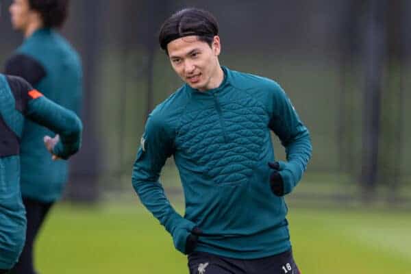 LIVERPOOL, ENGLAND - Tuesday, April 26, 2022: Liverpool's Takumi Minamino during a training session at the AXA Training Centre ahead of the UEFA Champions League Semi-Final 1st Leg game between Liverpool FC and Villarreal CF. (Pic by David Rawcliffe/Propaganda)