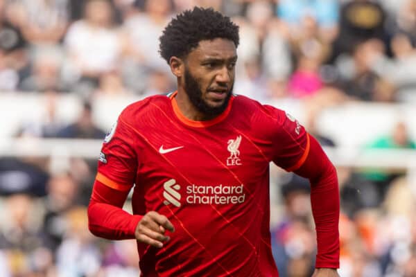 NEWCASTLE-UPON-TYNE, ENGLAND - Saturday, April 30, 2022: Liverpool's Joe Gomez during the FA Premier League match between Newcastle United FC and Liverpool FC at St James' Park. Liverpool won 1-0. (Pic by David Rawcliffe/Propaganda)