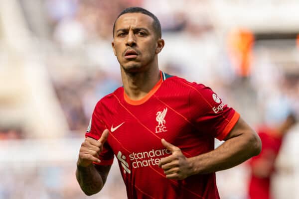 NEWCASTLE-UPON-TYNE, ENGLAND - Saturday, April 30, 2022: Liverpool's Thiago Alcântara during the FA Premier League match between Newcastle United FC and Liverpool FC at St James' Park. Liverpool won 1-0. (Pic by David Rawcliffe/Propaganda)