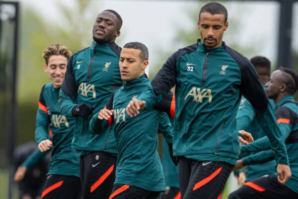 LIVERPOOL, ENGLAND - Monday, May 2, 2022: Liverpool's Thiago Alcântara during a training session at the AXA Training Centre ahead of the UEFA Champions League Semi-Final 2nd Leg game between Villarreal CF and Liverpool FC. (Pic by David Rawcliffe/Propaganda)