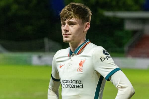 LEYLAND, ENGLAND - Wednesday, May 4, 2022: Liverpool's Conor Bradley during the Lancashire Senior Cup Final match between Burnley FC Under-23's and Liverpool FC Under-23's at the County Ground. (Pic by Sam Fielding/Propaganda)