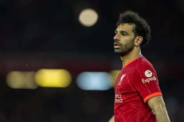 LIVERPOOL, ENGLAND - Saturday, May 7, 2022: Liverpool's Mohamed Salah during the FA Premier League match between Liverpool FC and Tottenham Hotspur FC at Anfield. The game ended in a 1-1 draw. (Pic by David Rawcliffe/Propaganda)