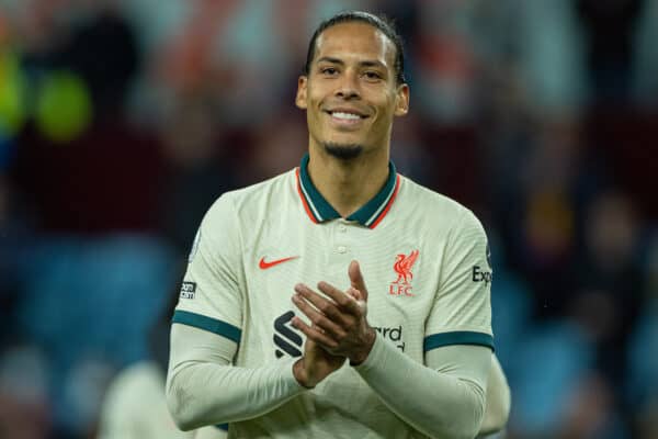 BIRMINGHAM, ENGLAND - Tuesday, May 10, 2022: Liverpool's Virgil van Dijk celebrates after the FA Premier League match between Aston Villa FC and Liverpool FC at Villa Park. Liverpool won 2-1. (Pic by David Rawcliffe/Propaganda)