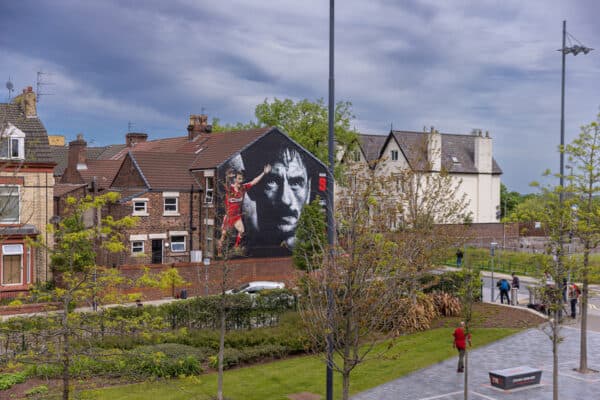 LIVERPOOL, ENGLAND - Thursday, May 19, 2022: A street art mural of Liverpool FC's all-time leading goal-scorer Ian Rush on the side of a house on Anfield Road next to the club's stadium. Ian Rush played 660 games for Liverpool and scored 346 goals as well as winning 73 international caps for Wales. (Pic by David Rawcliffe/Propaganda)