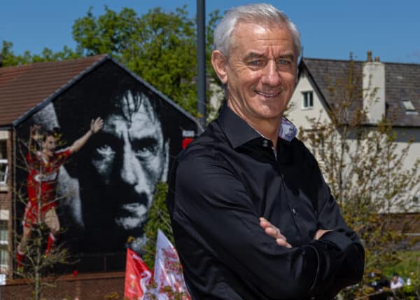 LIVERPOOL, ENGLAND - Thursday, May 19, 2022: A street art mural of Liverpool FC's all-time leading goal-scorer Ian Rush on the side of a house on Anfield Road next to the club's stadium. Ian Rush played 660 games for Liverpool and scored 346 goals as well as winning 73 international caps for Wales. (Pic by David Rawcliffe/Propaganda)