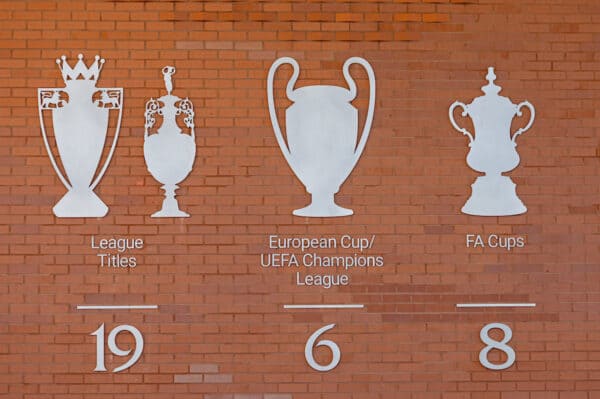 LIVERPOOL, ENGLAND - Thursday, May 19, 2022: Liverpool's Champions Wall is updated after the club won their eighth FA Cup trophy, beating Chelsea on penalties. (Pic by David Rawcliffe/Propaganda)