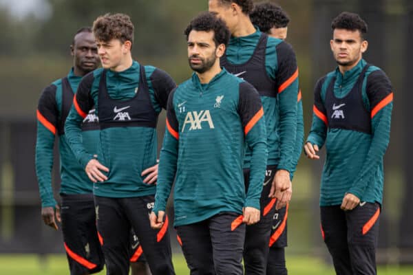 LIVERPOOL, ENGLAND - Wednesday, May 25, 2022: Liverpool's Mohamed Salah during a training session at the AXA Training Centre ahead of the UEFA Champions League Final game between Liverpool FC and Real Madrid CF. (Pic by David Rawcliffe/Propaganda)