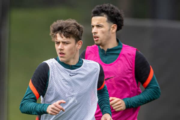 LIVERPOOL, ENGLAND - Wednesday, May 25, 2022: Liverpool's Owen Beck during a training session at the AXA Training Centre ahead of the UEFA Champions League Final game between Liverpool FC and Real Madrid CF. (Pic by David Rawcliffe/Propaganda)