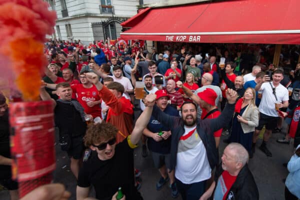 PARIS, FRANCE - Friday, May 27, 2022: Liverpool supporters at The Kop Bar in Paris ahead of the UEFA Champions League Final game between Liverpool FC and Real Madrid CF. (Photo by Propaganda)