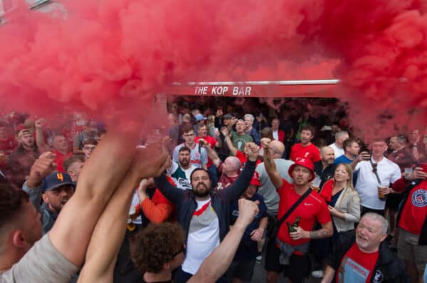 PARIS, FRANCE - Friday, May 27, 2022: Liverpool supporters at The Kop Bar in Paris ahead of the UEFA Champions League Final game between Liverpool FC and Real Madrid CF. (Photo by Propaganda)