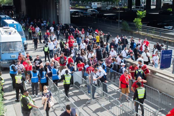 PARIS, FRANCE - Saturday, May 28, 2022: Liverpool supporters before the UEFA Champions League Final game between Liverpool FC and Real Madrid CF at the Stade de France. (Photo by Propaganda)