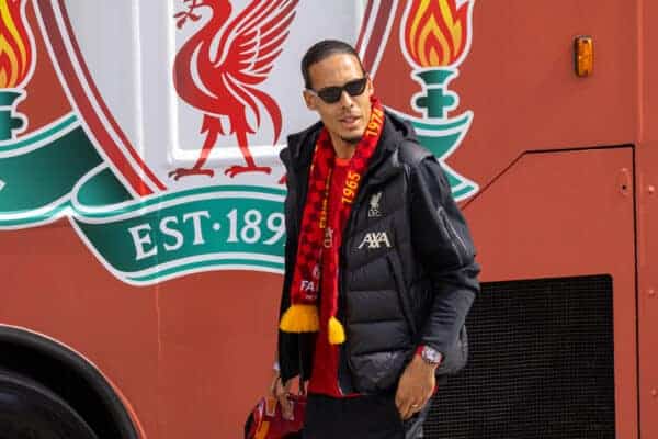 LIVERPOOL, ENGLAND - Sunday, May 29, 2022: Liverpool's Virgil van Dijk during an open top bus parade around the city after the club won the Cup Double, the FA Cup and the Football League Cup. (Photo by David Rawcliffe/Propaganda)