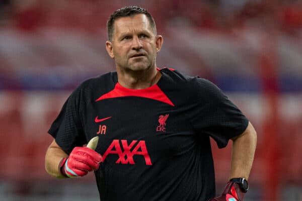 SINGAPORE - Friday, July 15, 2022: Liverpool's goalkeeping coach John Achterberg during the pre-match warm-up before the Standard Chartered Singapore Trophy pre-season friendly match between Liverpool FC and Crystal Palace FC at the Singapore National Stadium. Liverpool won 2-0. (Pic by David Rawcliffe/Propaganda)