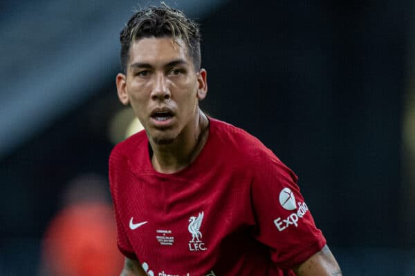 SINGAPORE - Friday, July 15, 2022: Liverpool's Roberto Firmino during the Standard Chartered Singapore Trophy pre-season friendly match between Liverpool FC and Crystal Palace FC at the Singapore National Stadium. Liverpool won 2-0. (Pic by David Rawcliffe/Propaganda)