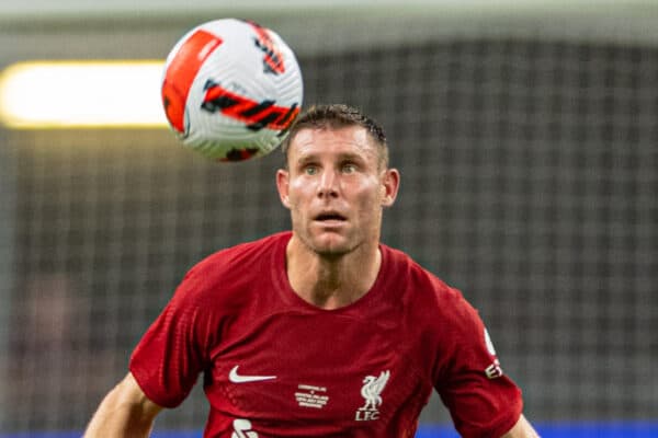 SINGAPORE - Friday, July 15, 2022: Liverpool's James Milner during the Standard Chartered Singapore Trophy pre-season friendly match between Liverpool FC and Crystal Palace FC at the Singapore National Stadium. Liverpool won 2-0. (Pic by David Rawcliffe/Propaganda)