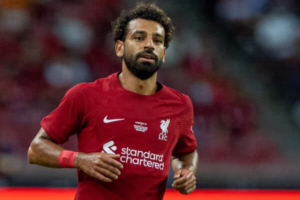 SINGAPORE - Friday, July 15, 2022: Liverpool's Mohamed Salah during the Standard Chartered Singapore Trophy pre-season friendly match between Liverpool FC and Crystal Palace FC at the Singapore National Stadium. Liverpool won 2-0. (Pic by David Rawcliffe/Propaganda)