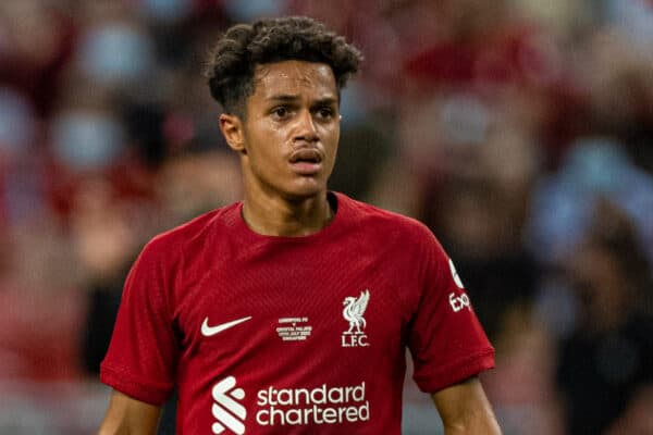 SINGAPORE - Friday, July 15, 2022: Liverpool's Fábio Carvalho during the Standard Chartered Singapore Trophy pre-season friendly match between Liverpool FC and Crystal Palace FC at the Singapore National Stadium. Liverpool won 2-0. (Pic by David Rawcliffe/Propaganda)