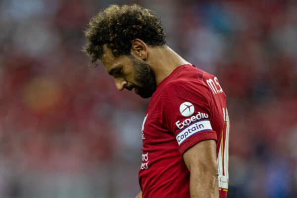 SINGAPORE - Friday, July 15, 2022: Liverpool's Mohamed Salah, wearing the captain's armband, during the Standard Chartered Singapore Trophy pre-season friendly match between Liverpool FC and Crystal Palace FC at the Singapore National Stadium. Liverpool won 2-0. (Pic by David Rawcliffe/Propaganda)