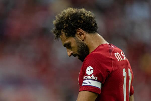 SINGAPORE - Friday, July 15, 2022: Liverpool's Mohamed Salah, wearing the captain's armband, during the Standard Chartered Singapore Trophy pre-season friendly match between Liverpool FC and Crystal Palace FC at the Singapore National Stadium. Liverpool won 2-0. (Pic by David Rawcliffe/Propaganda)