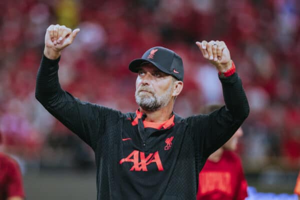 SINGAPORE - Friday, July 15, 2022: Liverpool's manager Jürgen Klopp after the Standard Chartered Trophy pre-season friendly match between Liverpool FC and Crystal Palace FC at the Singapore National Stadium. (Handout Photo by Full Circle PR)