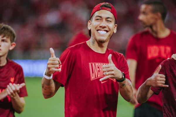 SINGAPORE - Friday, July 15, 2022: Liverpool's Roberto Firmino after the Standard Chartered Trophy pre-season friendly match between Liverpool FC and Crystal Palace FC at the Singapore National Stadium. (Handout Photo by Full Circle PR)