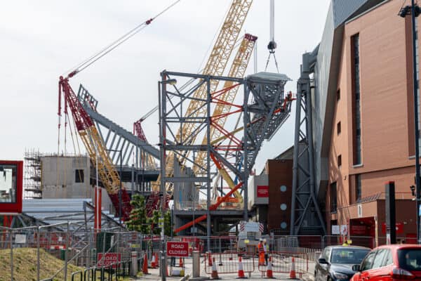 LIVERPOOL, ENGLAND - Tuesday, July 19, 2022: Ongoing construction of the new Anfield Road stand at Anfield Stadium, the home of Liverpool Football Club. (Pic by David Rawcliffe/Propaganda)