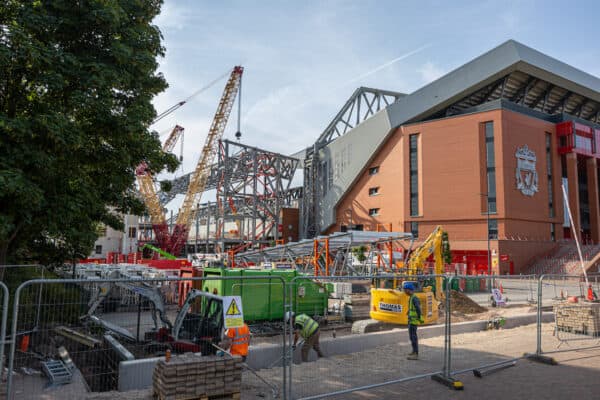 LIVERPOOL, ENGLAND - Tuesday, July 19, 2022: Ongoing construction of the new Anfield Road stand at Anfield Stadium, the home of Liverpool Football Club. (Pic by David Rawcliffe/Propaganda)