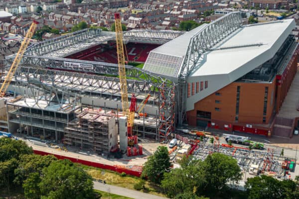 LIVERPOOL, ENGLAND - Tuesday, July 19, 2022: Ongoing construction of the new Anfield Road stand at Anfield Stadium, the home of Liverpool Football Club. (Pic by David Rawcliffe/Propaganda)