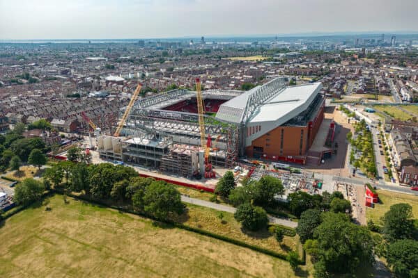 LIVERPOOL, ENGLAND - Tuesday, July 19, 2022: Ongoing construction of the new Anfield Road stand at Anfield Stadium, the home of Liverpool Football Club. (Pic by David Rawcliffe/Propaganda)