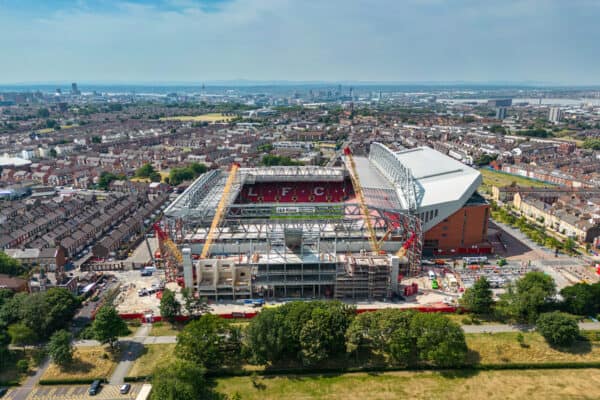 LIVERPOOL, ENGLAND - Tuesday, July 19, 2022: Ongoing construction of the new Anfield Road stand at Anfield Stadium, the home of Liverpool Football Club. (Pic by David Rawcliffe/Propaganda)