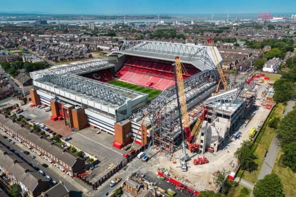 LIVERPOOL, ENGLAND - Tuesday, July 19, 2022: Ongoing construction of the new Anfield Road stand at Anfield Stadium, the home of Liverpool Football Club. (Pic by David Rawcliffe/Propaganda)