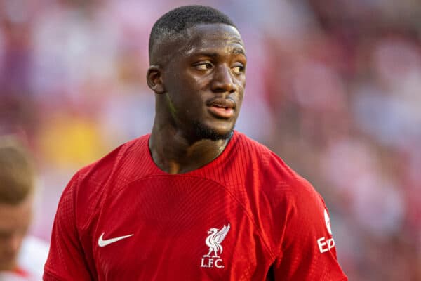 LEIPZIG, GERMANY - Thursday, July 21, 2022: Liverpool's Ibrahima Konaté during a pre-season friendly match between RB Leipzig and Liverpool FC at the Red Bull Arena. Liverpool won 5-0. (Pic by David Rawcliffe/Propaganda)