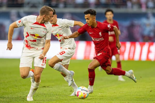 LEIPZIG, GERMANY - Thursday, July 21, 2022: Liverpool's Fábio Carvalho during a pre-season friendly match between RB Leipzig and Liverpool FC at the Red Bull Arena. Liverpool won 5-0. (Pic by David Rawcliffe/Propaganda)