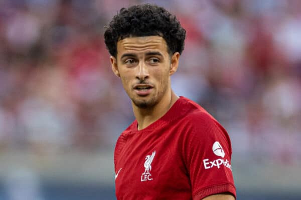 LEIPZIG, GERMANY - Thursday, July 21, 2022: Liverpool's Curtis Jones during a pre-season friendly match between RB Leipzig and Liverpool FC at the Red Bull Arena. Liverpool won 5-0. (Pic by David Rawcliffe/Propaganda)