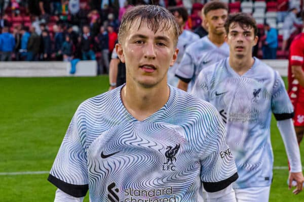 KIDDERMINSTER, ENGLAND - Friday, July 22, 2022: Liverpool's Max Woltman during a pre-season Under-21's friendly between Kidderminster Harriers FC and Liverpool FC Under-21's at Aggborough Stadium. (Pic by Peter Hinkley/Propaganda)