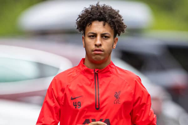 SAALFELDEN, AUSTRIA - Tuesday, July 26, 2022: Liverpool's Kaide Gordon arrives before a training session at during the club's pre-season training camp in Austria. (Pic by David Rawcliffe/Propaganda)