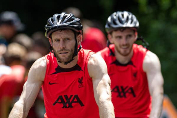 SAALFELDEN, AUSTRIA - Tuesday, July 26, 2022: Liverpool's James Milner cycles back to the team hotel after a training session during the club's pre-season training camp in Austria. (Pic by David Rawcliffe/Propaganda)