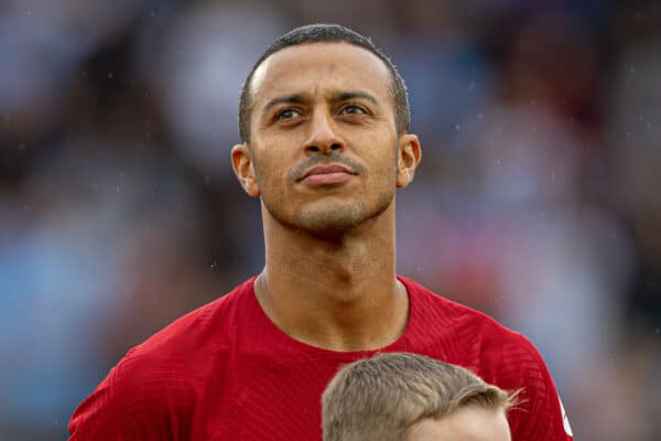 LEICESTER, ENGLAND - Saturday, July 30, 2022: Liverpool's Thiago Alcântara lines-up before the FA Community Shield friendly match between Liverpool FC and Manchester City FC at the King Power Stadium. Liverpool won 3-1. (Pic by David Rawcliffe/Propaganda)