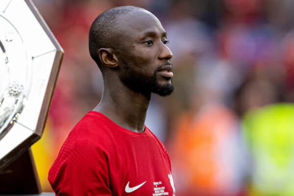 LEICESTER, ENGLAND - Saturday, July 30, 2022: Liverpool's Naby Keita with his winners' medal during the FA Community Shield friendly match between Liverpool FC and Manchester City FC at the King Power Stadium. Liverpool won 3-1. (Pic by David Rawcliffe/Propaganda)