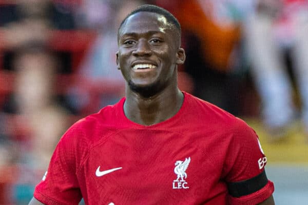 LIVERPOOL, ENGLAND - Sunday, July 31, 2022: Liverpool's Ibrahima Konaté during a pre-season friendly match between Liverpool FC and RC Strasbourg Alsace at Anfield. Strasbourg won 3-0. (Pic by David Rawcliffe/Propaganda)