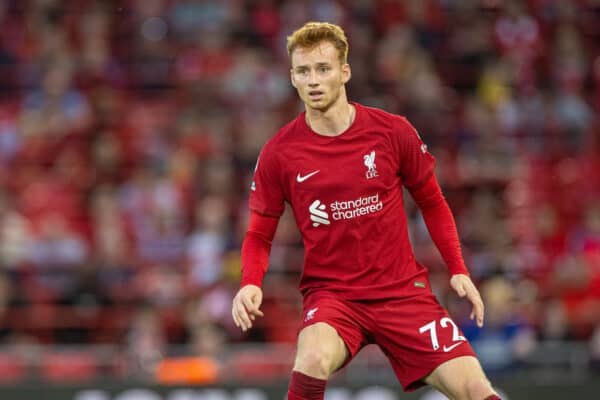 LIVERPOOL, ENGLAND - Sunday, July 31, 2022: Liverpool's Sepp van den Berg during a pre-season friendly match between Liverpool FC and RC Strasbourg Alsace at Anfield. Strasbourg won 3-0. (Pic by David Rawcliffe/Propaganda)
