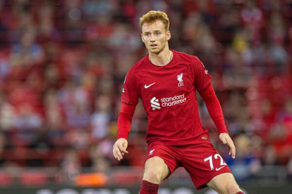 LIVERPOOL, ENGLAND - Sunday, July 31, 2022: Liverpool's Sepp van den Berg during a pre-season friendly match between Liverpool FC and RC Strasbourg Alsace at Anfield. Strasbourg won 3-0. (Pic by David Rawcliffe/Propaganda)