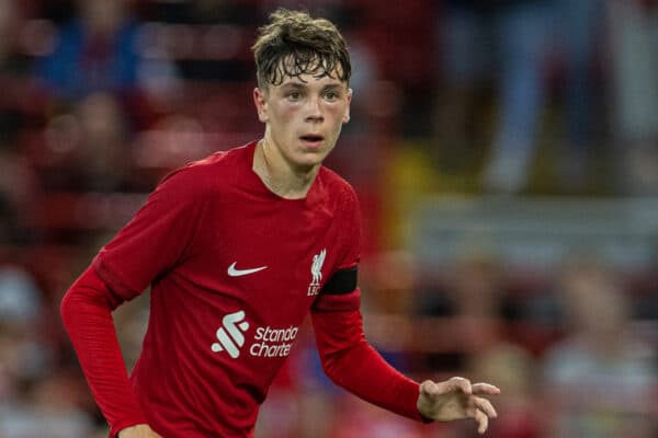 LIVERPOOL, ENGLAND - Sunday, July 31, 2022: Liverpool's Luke Chambers during a pre-season friendly match between Liverpool FC and RC Strasbourg Alsace at Anfield. Strasbourg won 3-0. (Pic by David Rawcliffe/Propaganda)